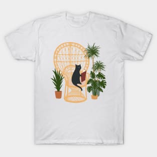 Boho cat reading plant lifestyle T-Shirt